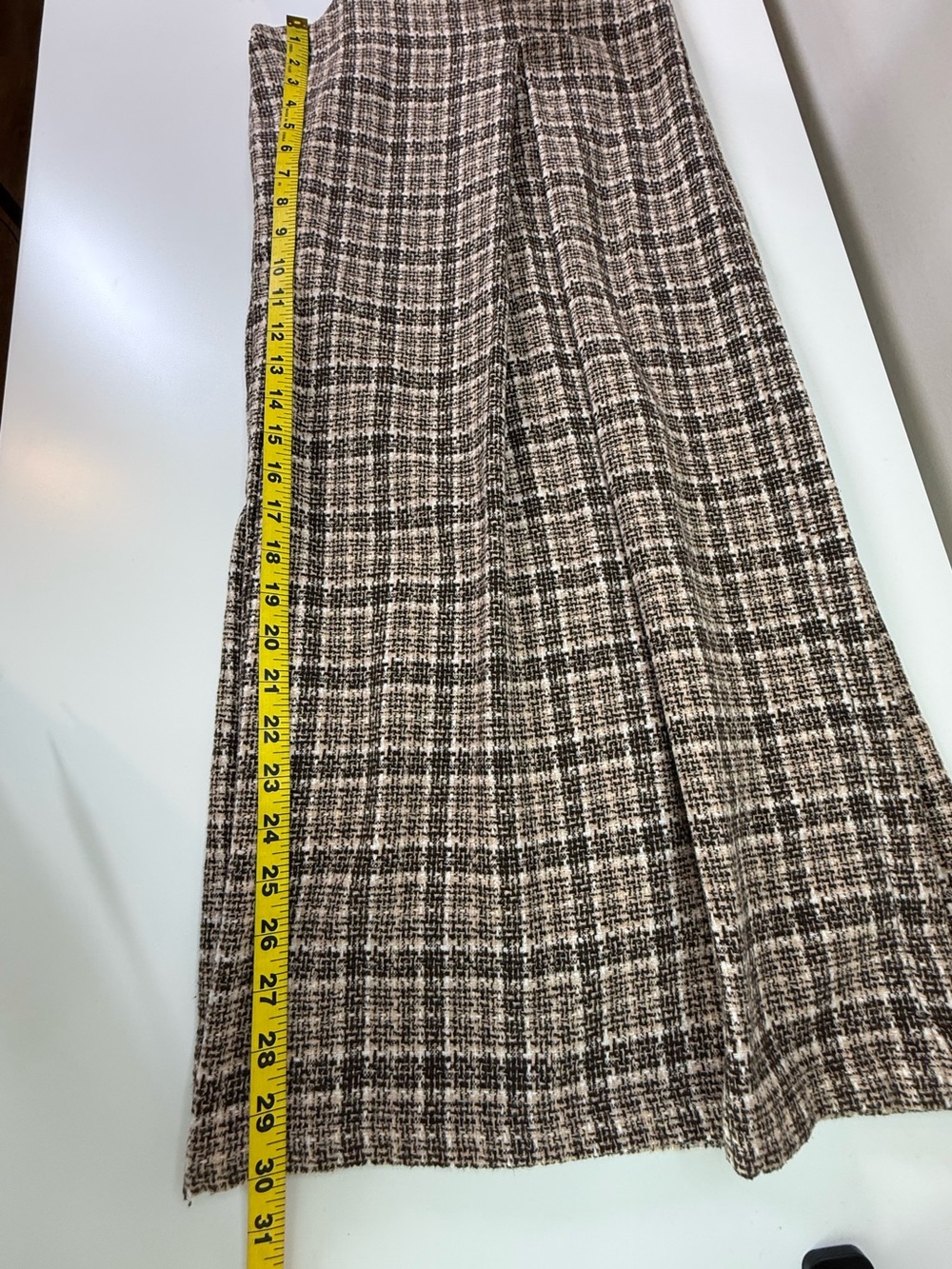 MICAS | Plaid Wide Leg Palazzo Pants Tweed High Rise | Brown | Large - Picture 11 of 12